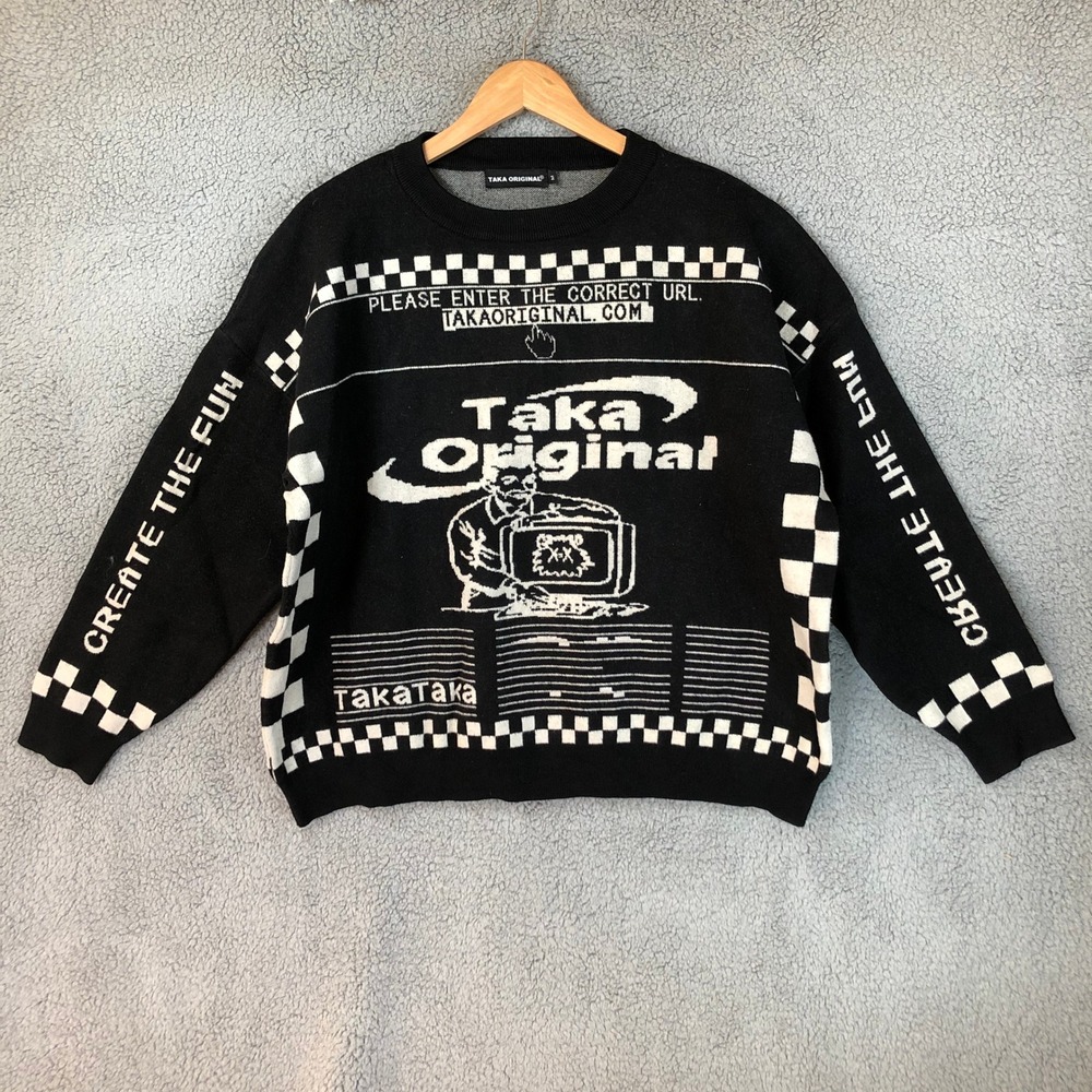 Taka Original Black White Webcore Graphic Knit Sweater Create The Fun Men Size M